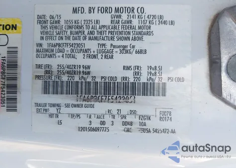 2015 Ford Mustang Gt Premium из США, поврежденный, VIN 1FA6P8CF7F5423051